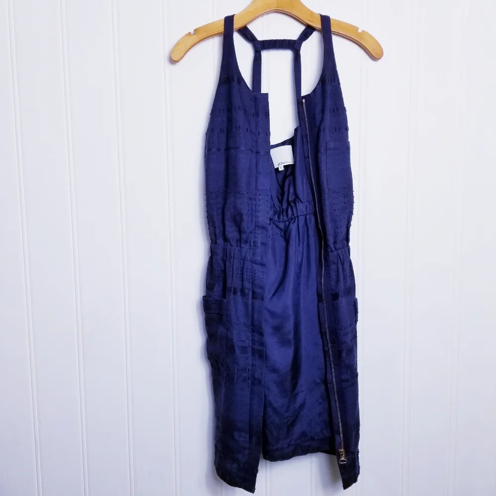 3.1 Phillip Lim Dress Womens Size 8 Blue Linen Blend Halter Neck Zip Front